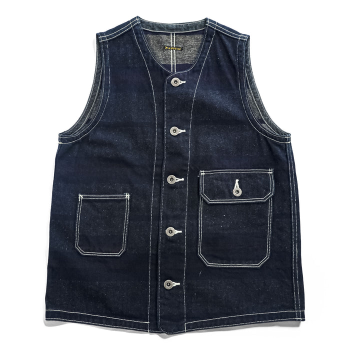 KAPITAL 日本製 デニム ベスト ワークベスト XS インディゴ ネップライニング シンチバック メタルボタン