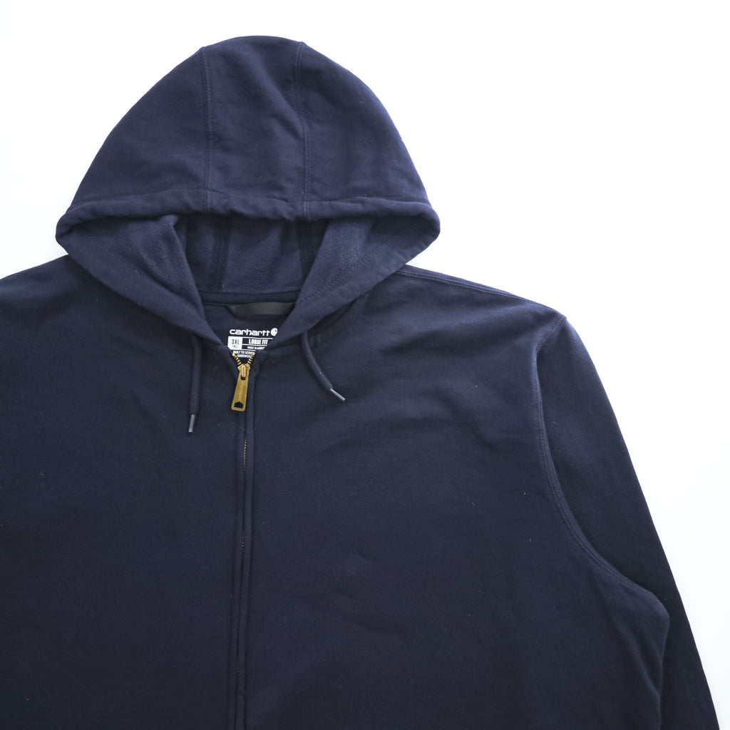 carhartt ジップパーカー 3XL LOOSE FIT ネイビー 裏起毛 ビッグサイズ フロントポケット K122 472