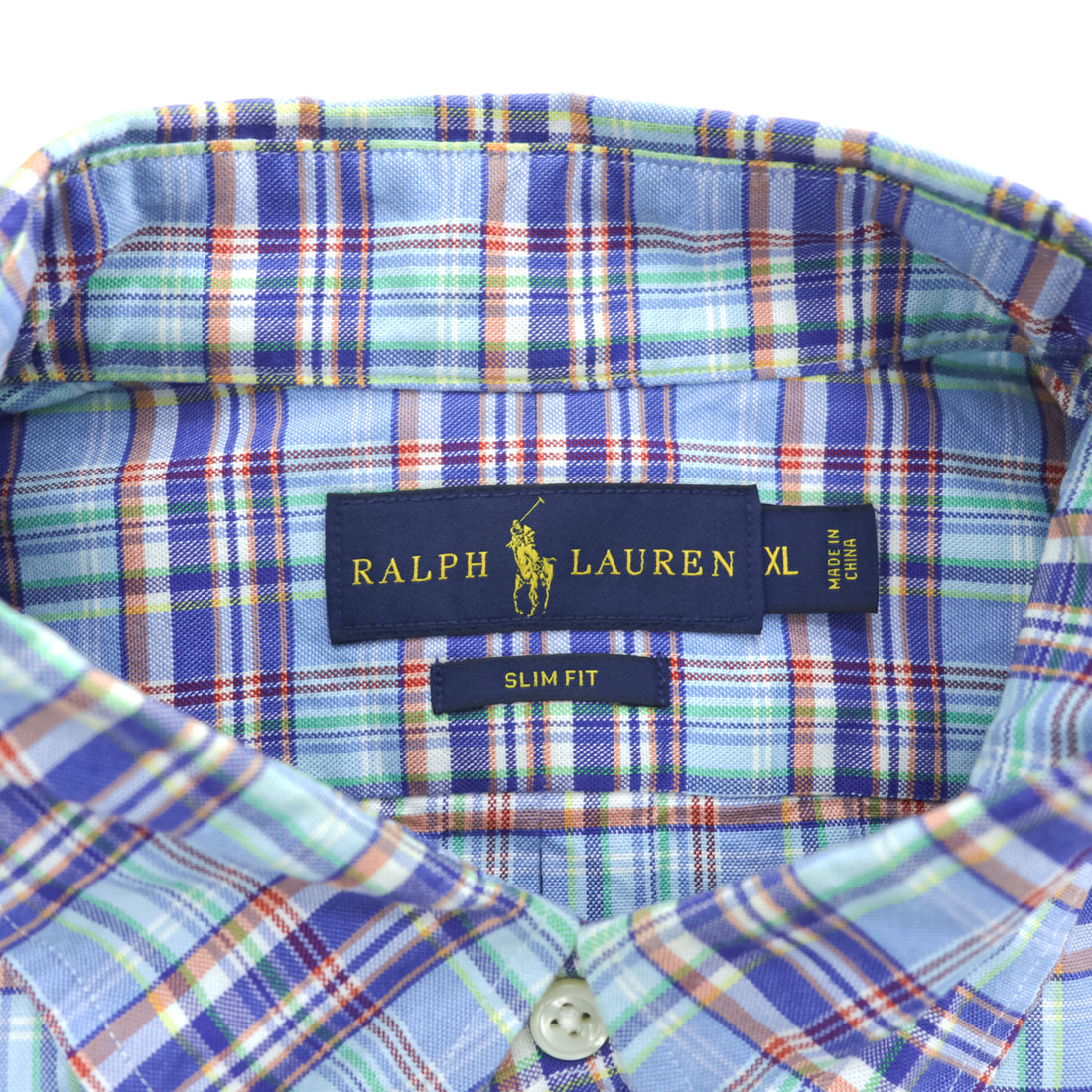 Ralph Lauren 長袖 ボタンダウンシャツ XL SLIM FIT ストレッチ ブルー チェック スモールポニー ロゴ 刺繍