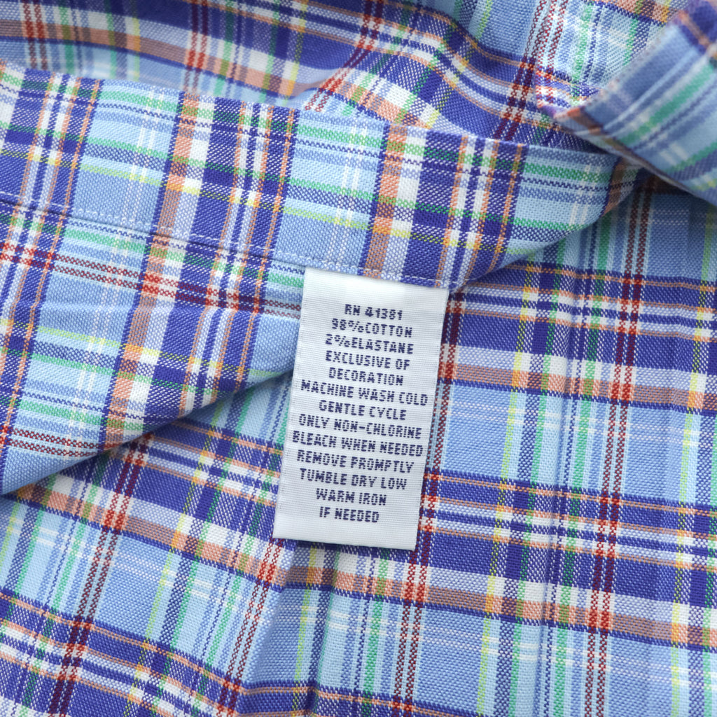 Ralph Lauren 長袖 ボタンダウンシャツ XL SLIM FIT ストレッチ ブルー チェック スモールポニー ロゴ 刺繍
