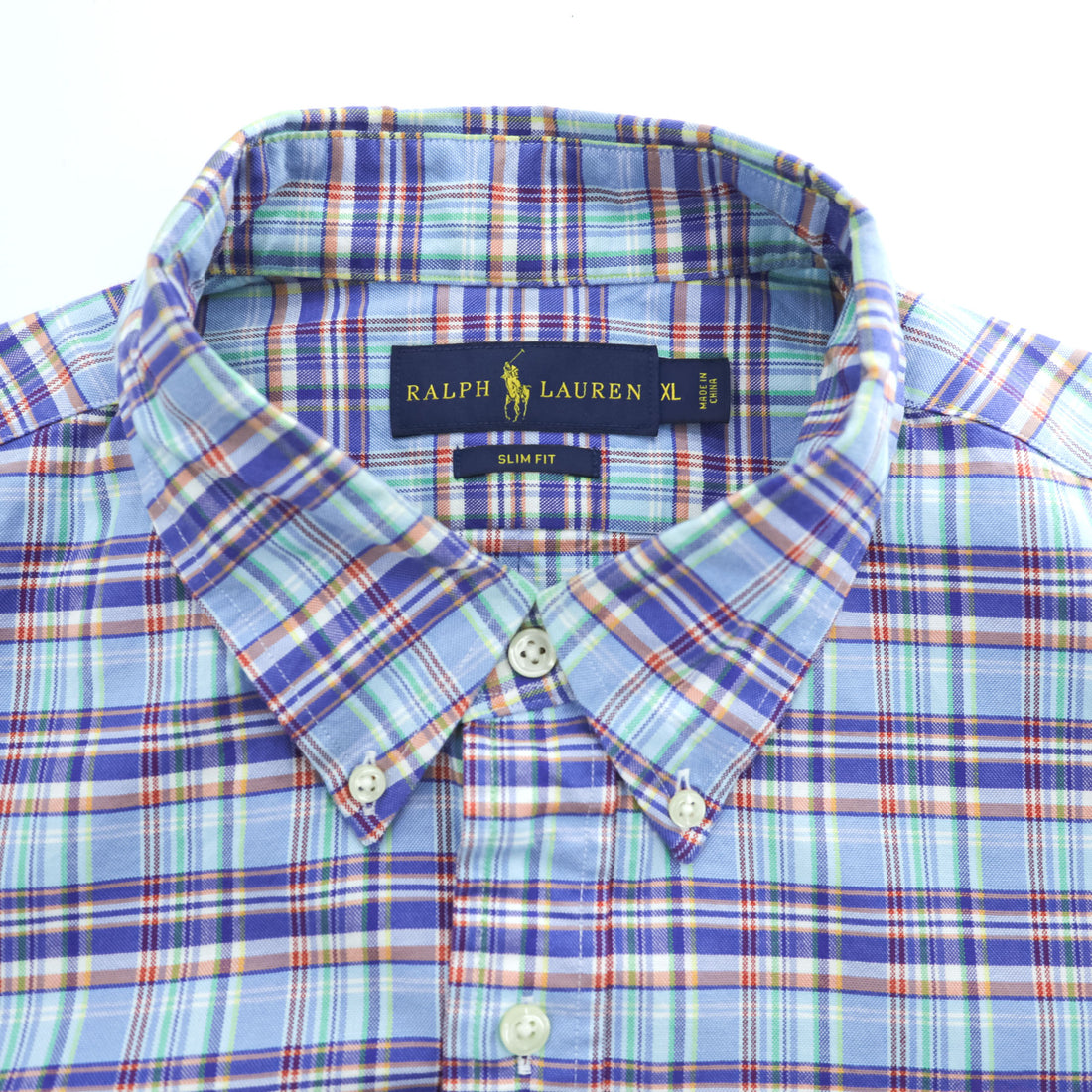 Ralph Lauren 長袖 ボタンダウンシャツ XL SLIM FIT ストレッチ ブルー チェック スモールポニー ロゴ 刺繍