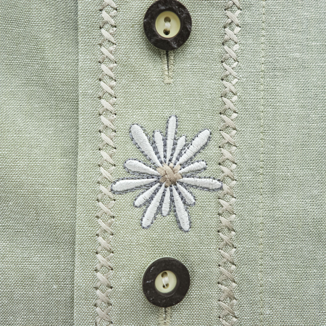 CANDA 長袖 シャツ L ライトグリーン 刺繍 コットン C&A