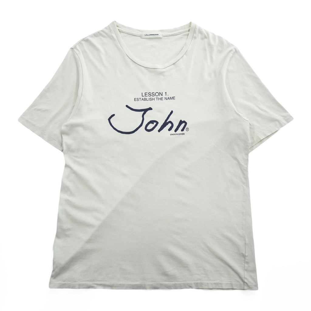 John UNDERCOVER 日本製 プリント Tシャツ XL ホワイト LESSON 1 ESTABLISH THE NAME JUL3802