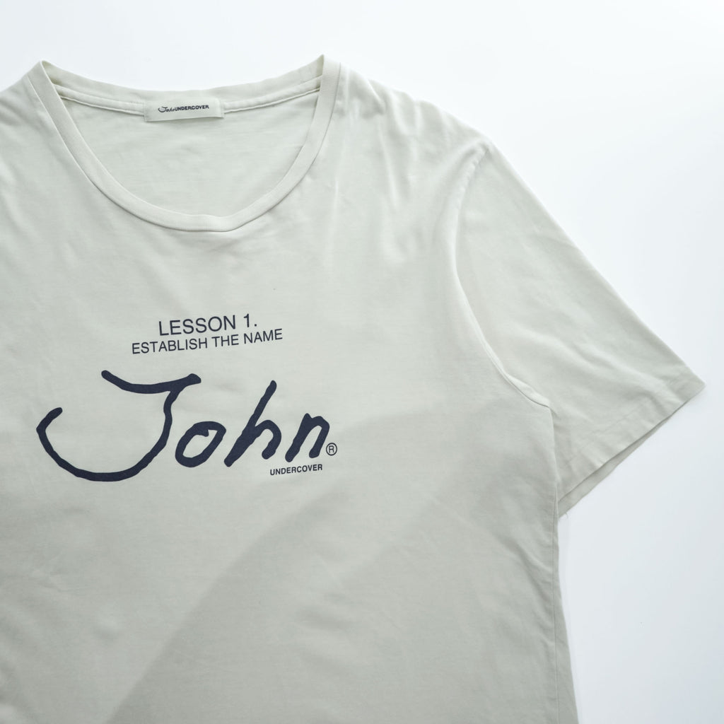 John UNDERCOVER 日本製 プリント Tシャツ XL ホワイト LESSON 1 ESTABLISH THE NAME JUL3802