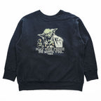 BOWWOW 日本製 ダメージ加工 リバースウィーブ スウェット トレーナー L ブラック フロッキープリント STAR WARS ヨーダ YODA
