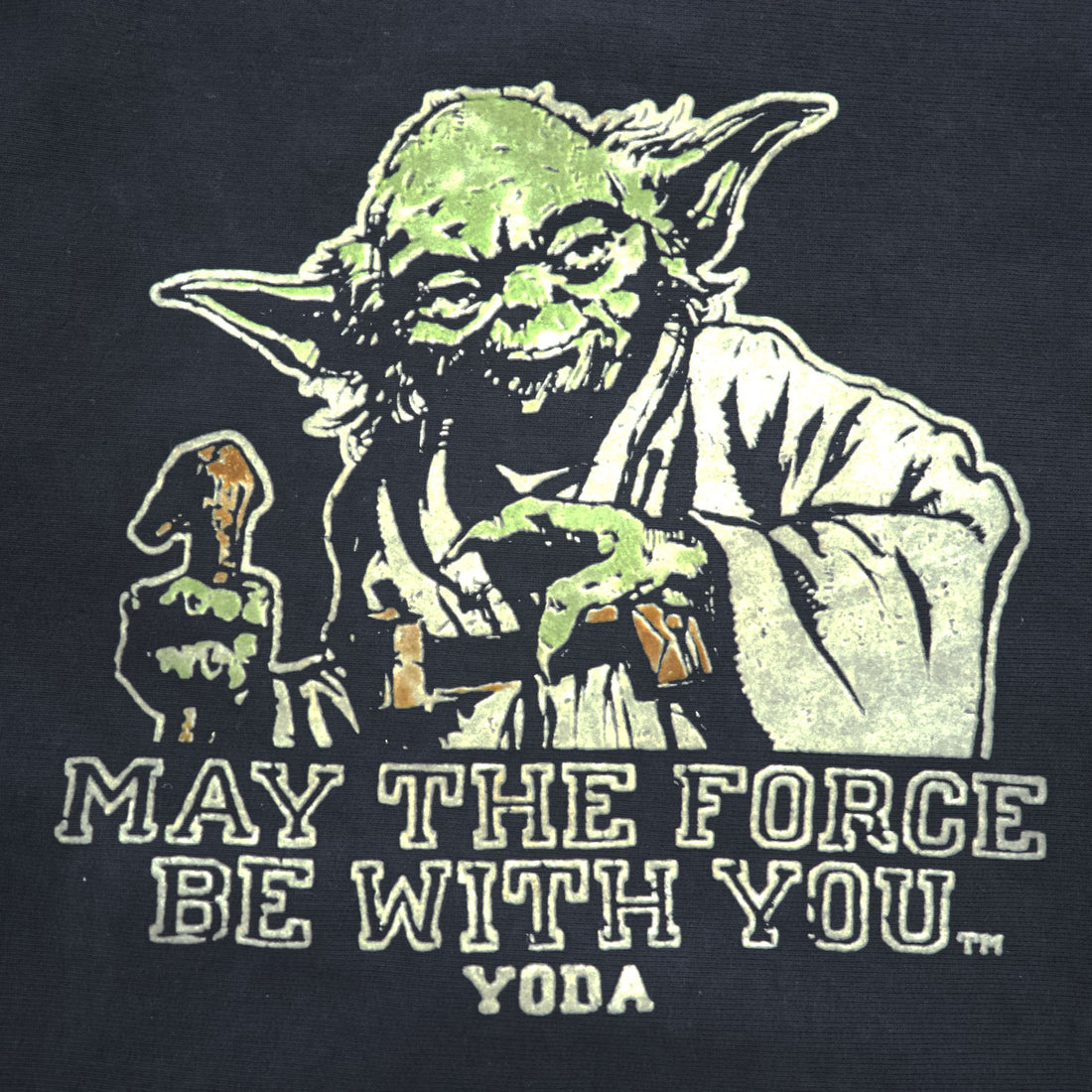 BOWWOW 日本製 ダメージ加工 リバースウィーブ スウェット トレーナー L ブラック フロッキープリント STAR WARS ヨーダ YODA