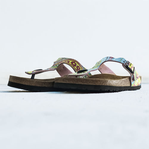 BIRKENSTOCK ドイツ製 ギゼ Gizeh トング サンダル 25cm グリーン イエロー 総柄 EVAソール
