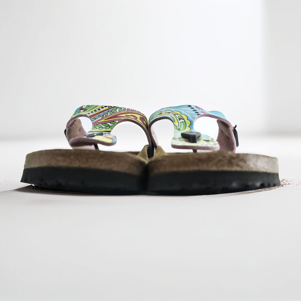 BIRKENSTOCK ドイツ製 ギゼ Gizeh トング サンダル 25cm グリーン イエロー 総柄 EVAソール
