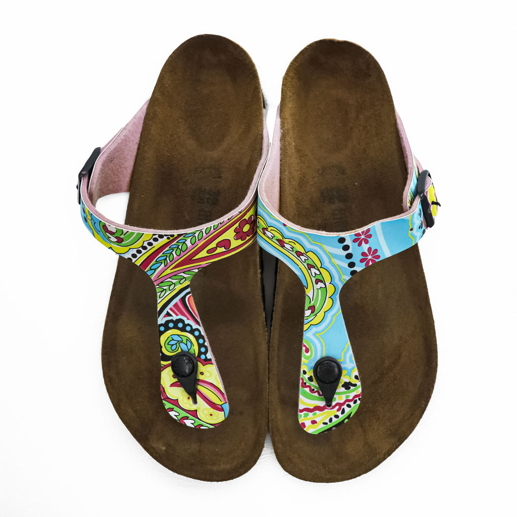 BIRKENSTOCK ドイツ製 ギゼ Gizeh トング サンダル 25cm グリーン イエロー 総柄 EVAソール