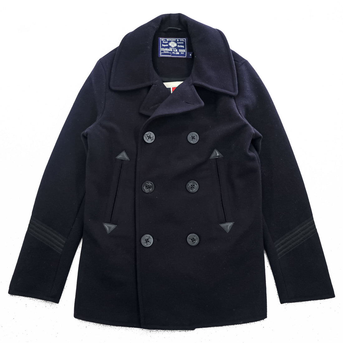 Rugby by RALPH LAUREN Pea Coat L Navy, Melton Wool,  Chin Strap, Royal Army Clothing Department