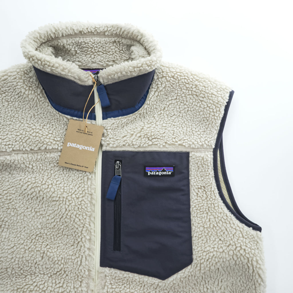 Patagonia クラシック レトロX Classic Retro X ボア フリースベスト M ナチュラル ホワイト ブルー 未使用品 23048