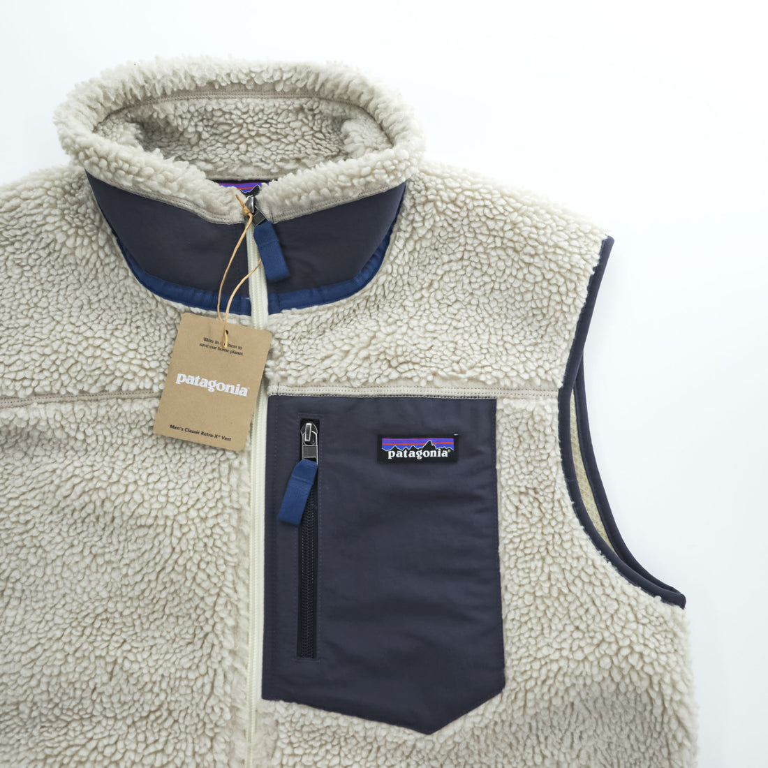 Patagonia クラシック レトロX Classic Retro X ボア フリースベスト M ナチュラル ホワイト ブルー 未使用品 23048