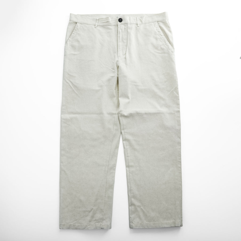 Rhythm Customs Linen Cotton Pants Off White Relaxed Straight Leg Button Fly Casual Trousers
