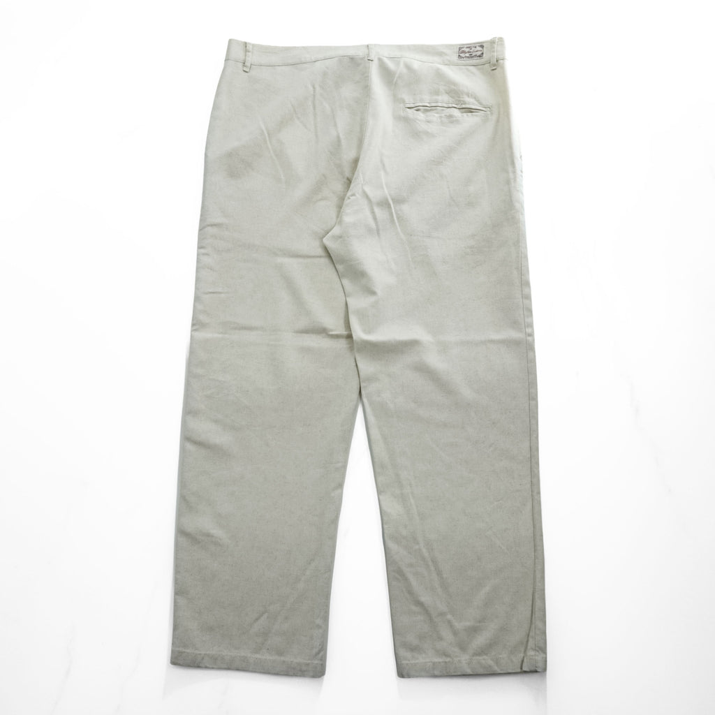 Rhythm Customs Linen Cotton Pants Off White Relaxed Straight Leg Button Fly Casual Trousers