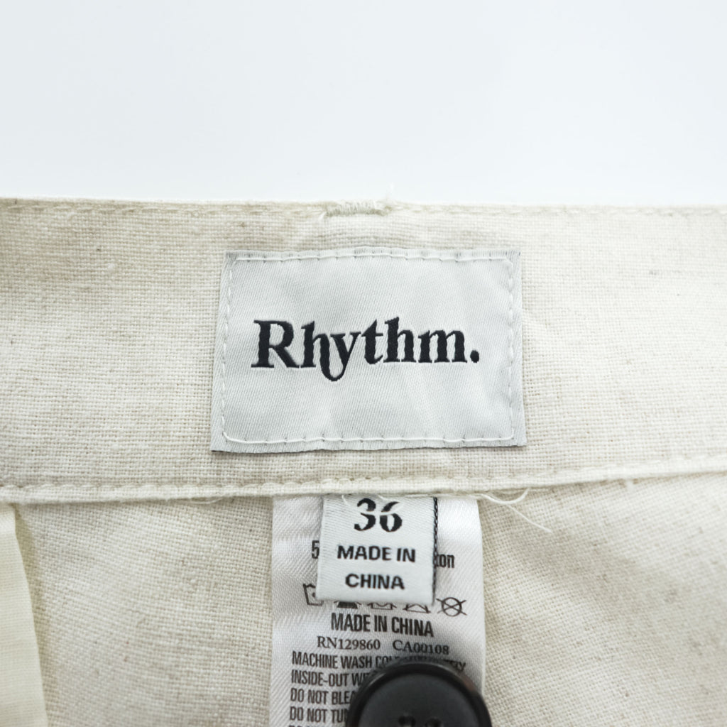 Rhythm Customs Linen Cotton Pants Off White Relaxed Straight Leg Button Fly Casual Trousers