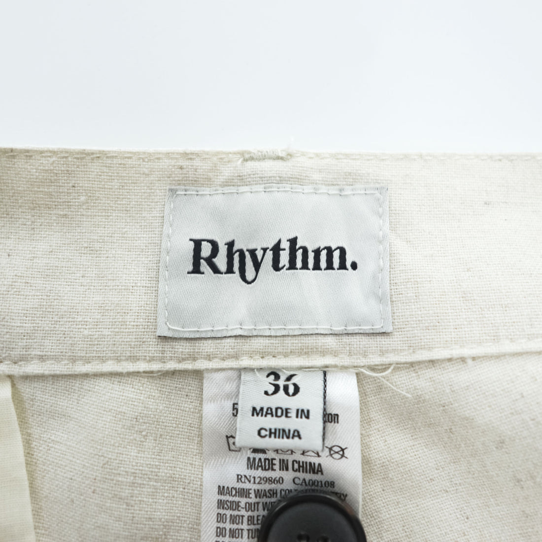 Rhythm Customs Linen Cotton Pants Off White Relaxed Straight Leg Button Fly Casual Trousers