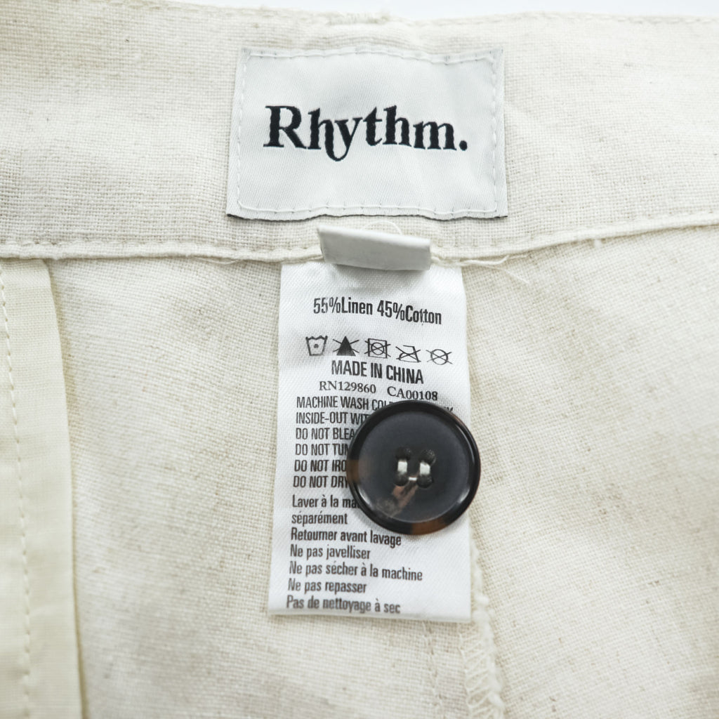 Rhythm Customs Linen Cotton Pants Off White Relaxed Straight Leg Button Fly Casual Trousers