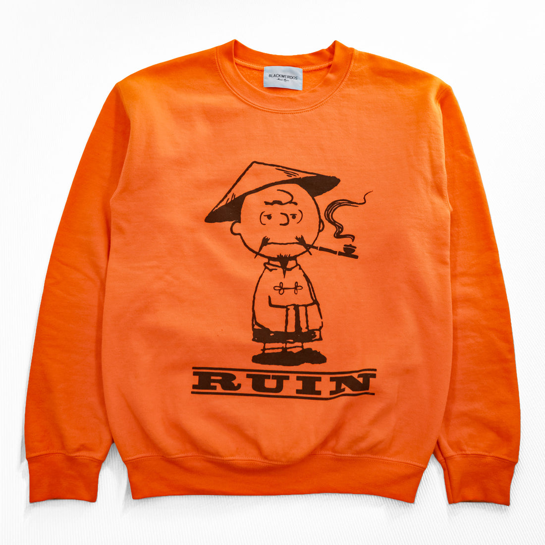 Black Weirdos Japan Made Sweatshirt, Size S, Orange, Brushed Lining, PEANUTS Charlie Print, Crewneck Sweatshirt 25AAW-SW02