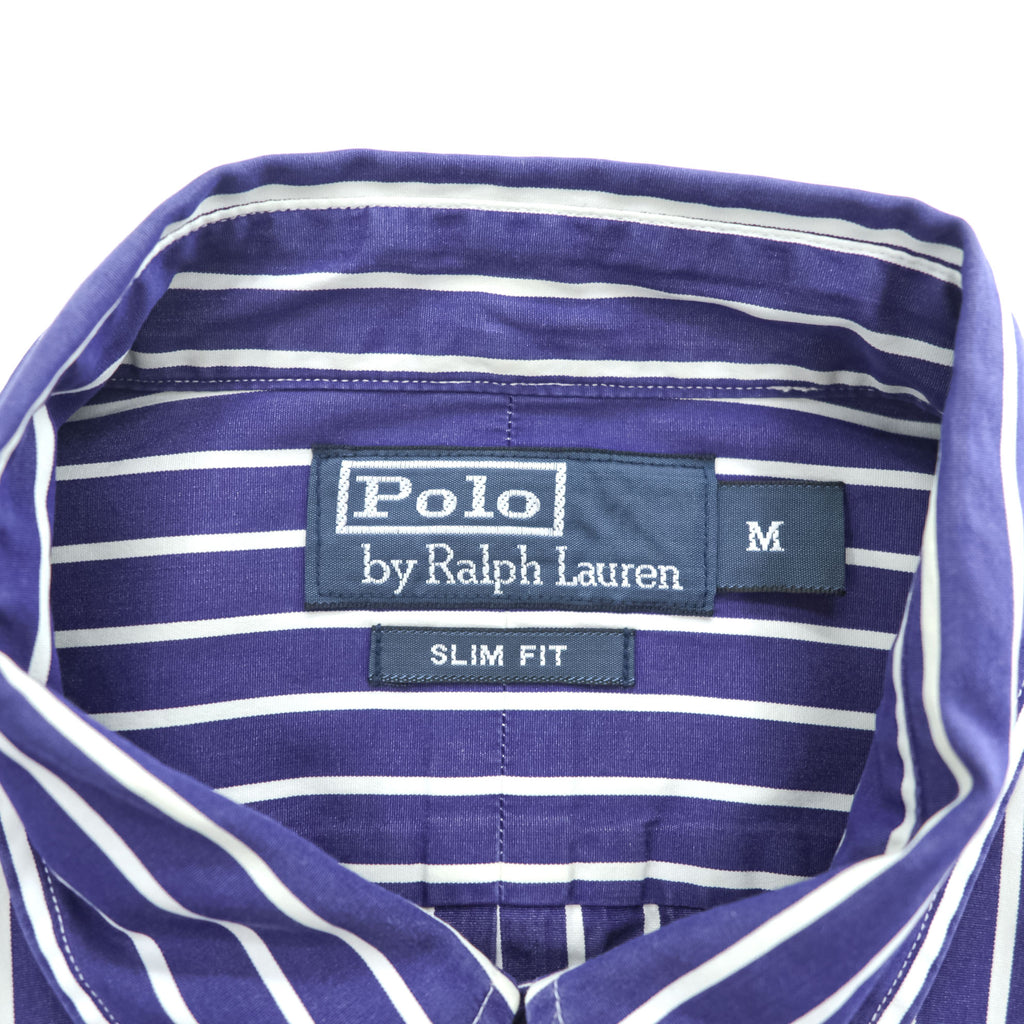 Polo Ralph Lauren 90年代 ヴィンテージ 長袖 ストライプ  ボタンダウンシャツ M ブルー SLIM FIT スモールポニー ロゴ 刺繍
