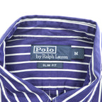 Polo Ralph Lauren 90年代 ヴィンテージ 長袖 ストライプ  ボタンダウンシャツ M ブルー SLIM FIT スモールポニー ロゴ 刺繍