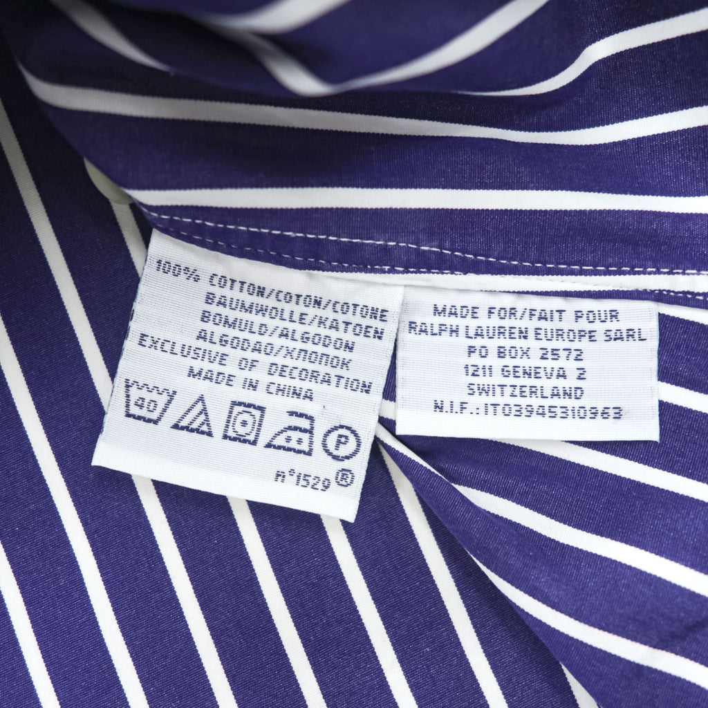 Polo Ralph Lauren 90年代 ヴィンテージ 長袖 ストライプ  ボタンダウンシャツ M ブルー SLIM FIT スモールポニー ロゴ 刺繍