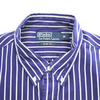 Polo Ralph Lauren 90年代 ヴィンテージ 長袖 ストライプ  ボタンダウンシャツ M ブルー SLIM FIT スモールポニー ロゴ 刺繍