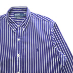 Polo Ralph Lauren 90年代 ヴィンテージ 長袖 ストライプ  ボタンダウンシャツ M ブルー SLIM FIT スモールポニー ロゴ 刺繍