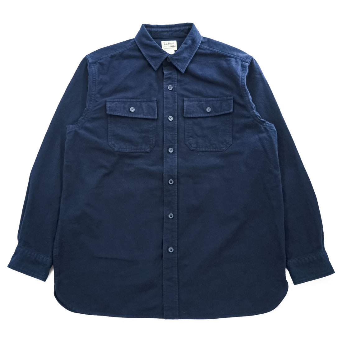 L.L.Bean Chamois Cloth Long-Sleeve Shirt, Size L, Navy, Traditional Fit, 187923