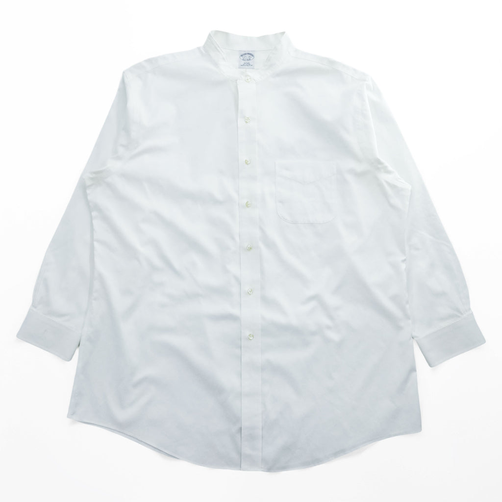 Brooks Brothers バンドカラー 長袖 シャツ XL ホワイト SLIM FIT ノンアイロン 胸ポケット