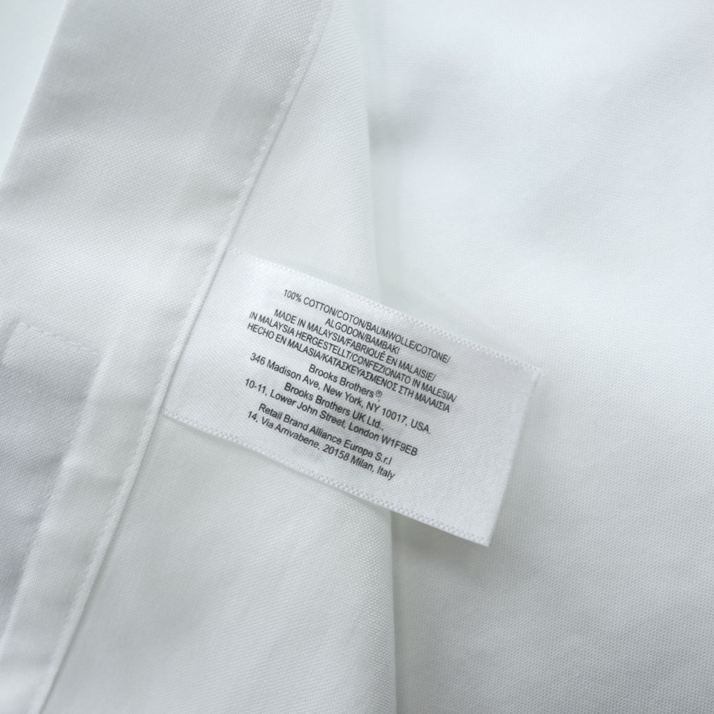 Brooks Brothers バンドカラー 長袖 シャツ XL ホワイト SLIM FIT ノンアイロン 胸ポケット