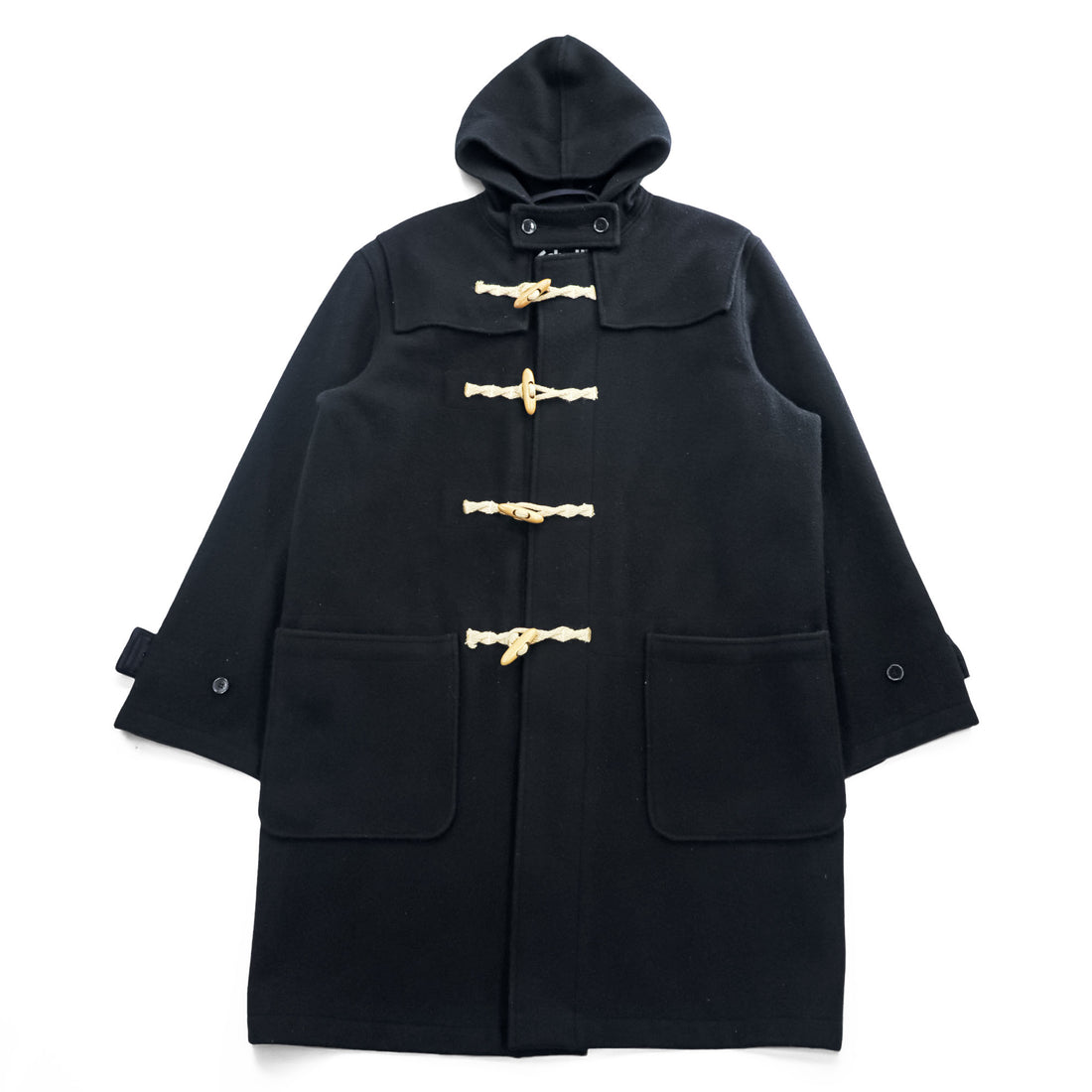 Schott NYC Hooded Duffle Coat Black Made in USA Wool Nylon Toggle Long Coat Size L