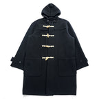 Schott NYC Hooded Duffle Coat Black Made in USA Wool Nylon Toggle Long Coat Size L