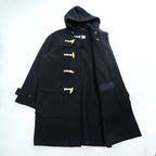 Schott NYC Hooded Duffle Coat Black Made in USA Wool Nylon Toggle Long Coat Size L