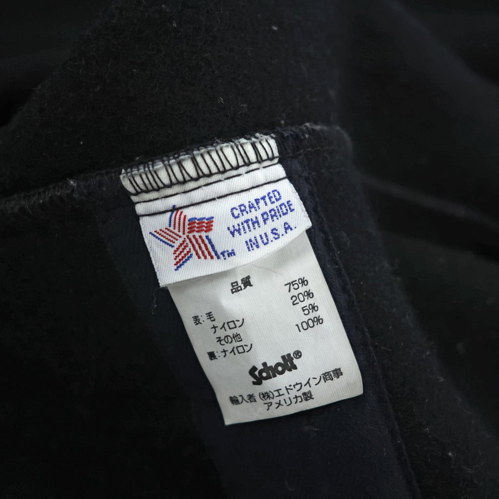 Schott NYC Hooded Duffle Coat Black Made in USA Wool Nylon Toggle Long Coat Size L