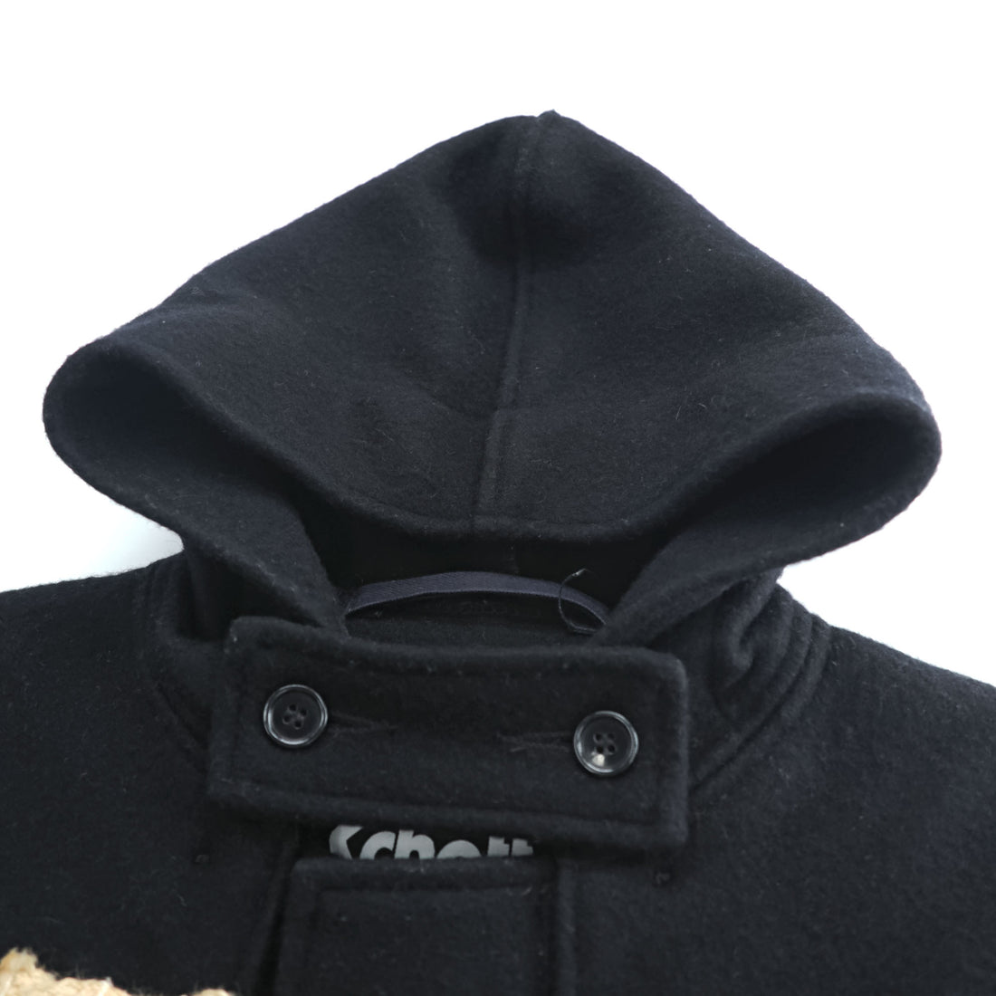 Schott NYC Hooded Duffle Coat Black Made in USA Wool Nylon Toggle Long Coat Size L