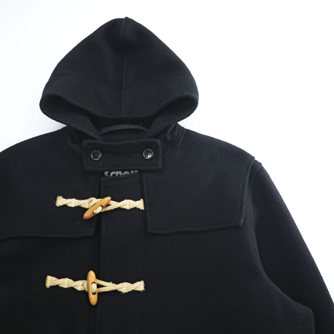 Schott NYC Hooded Duffle Coat Black Made in USA Wool Nylon Toggle Long Coat Size L