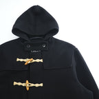 Schott NYC Hooded Duffle Coat Black Made in USA Wool Nylon Toggle Long Coat Size L