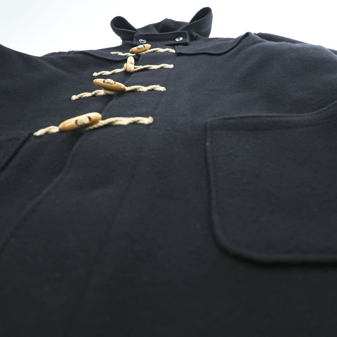 Schott NYC Hooded Duffle Coat Black Made in USA Wool Nylon Toggle Long Coat Size L