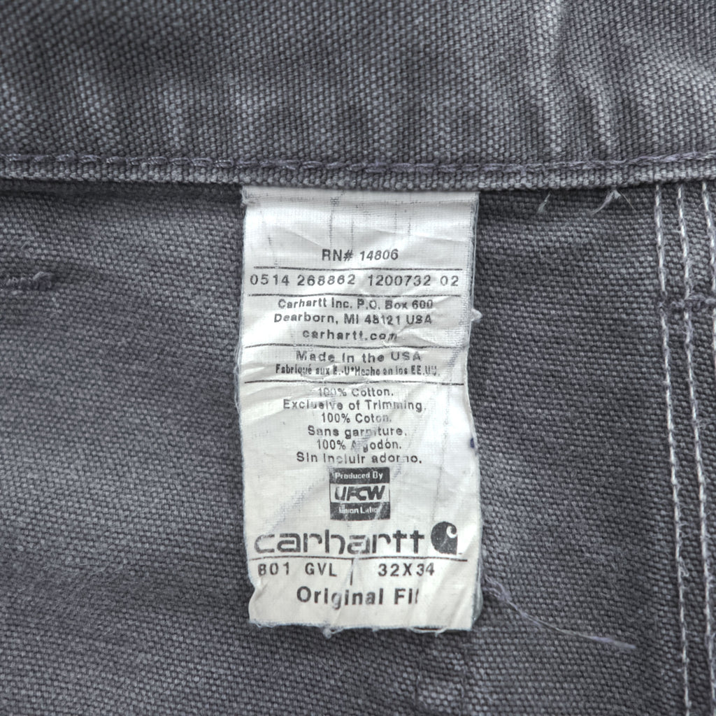 Carhartt B01 GVL Double Knee Double Front Work Pants Gravel Gray Made in USA 32x34 Original Fit