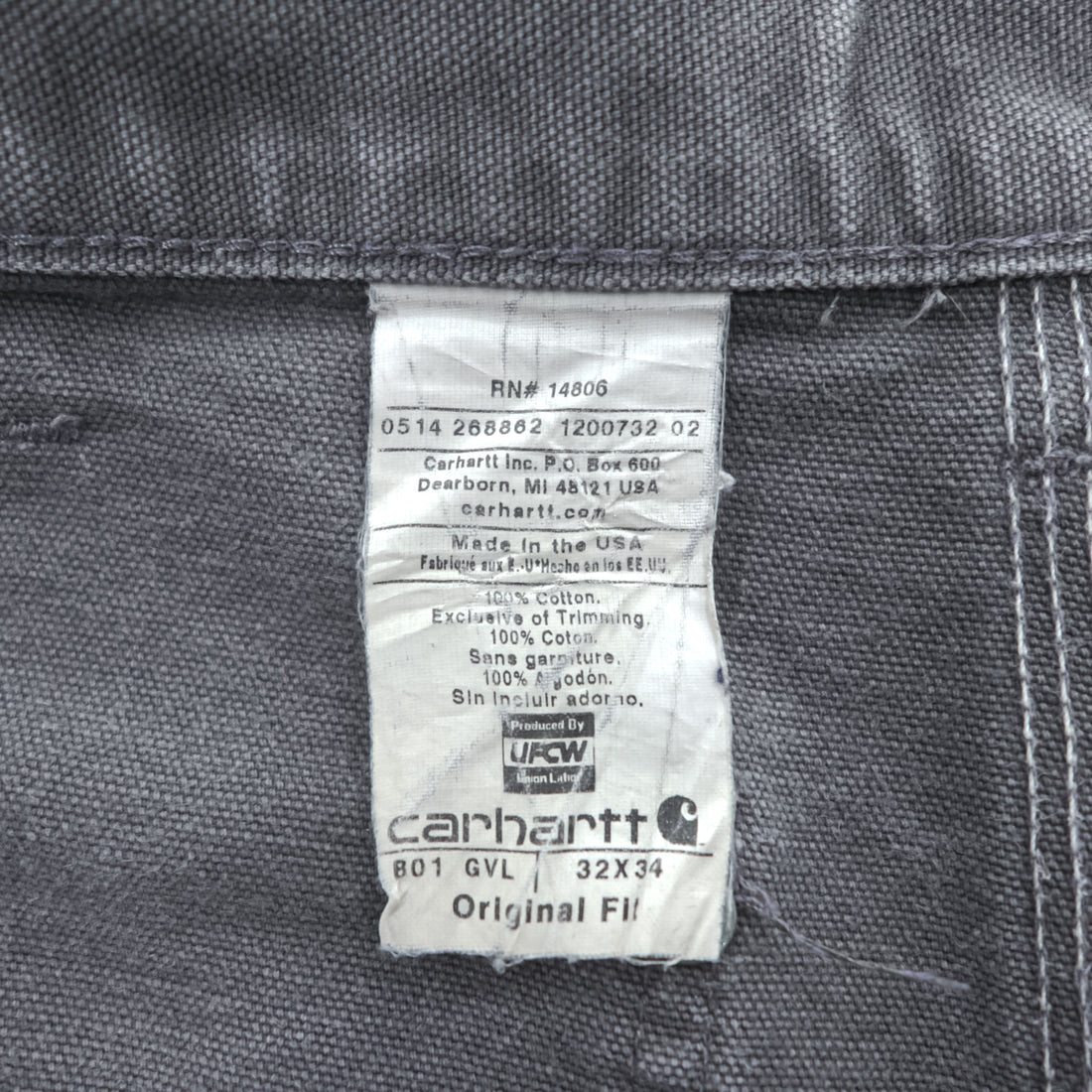 Carhartt B01 GVL Double Knee Double Front Work Pants Gravel Gray Made in USA 32x34 Original Fit
