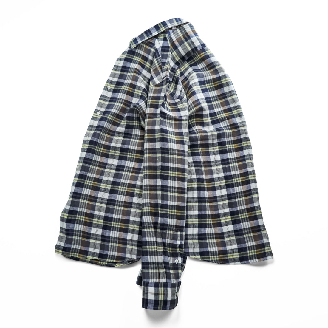 Massimo Dutti リネン 長袖 チェックシャツ XXL マドラスチェック 麻100% ネイビー