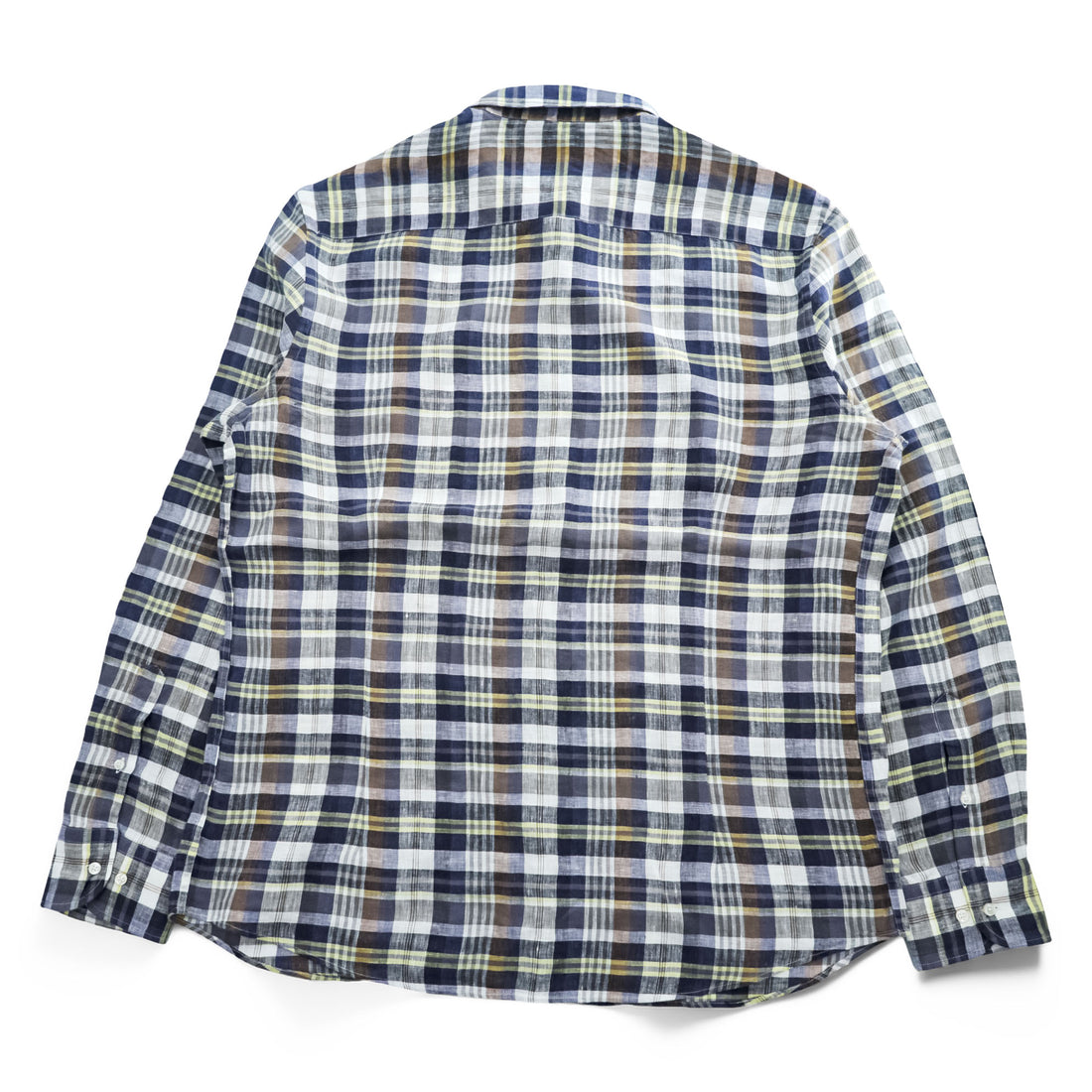 Massimo Dutti リネン 長袖 チェックシャツ XXL マドラスチェック 麻100% ネイビー