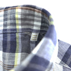 Massimo Dutti リネン 長袖 チェックシャツ XXL マドラスチェック 麻100% ネイビー