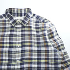 Massimo Dutti リネン 長袖 チェックシャツ XXL マドラスチェック 麻100% ネイビー