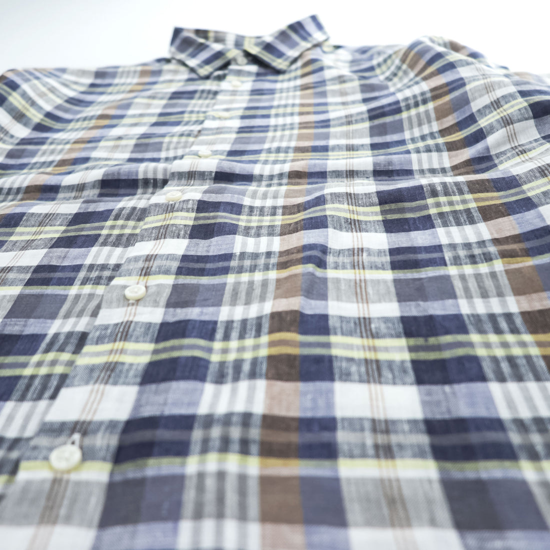 Massimo Dutti リネン 長袖 チェックシャツ XXL マドラスチェック 麻100% ネイビー