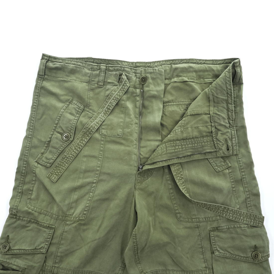Polo by Ralph Lauren Olive Cargo Pants Drawstring Hem Lyocell Linen Military Trousers