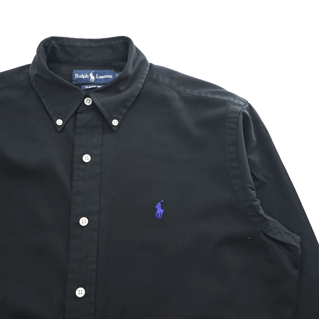Ralph Lauren 90年代 ヴィンテージ 長袖 ボタンダウンシャツ M ブラック スモールポニー ロゴ 刺繍