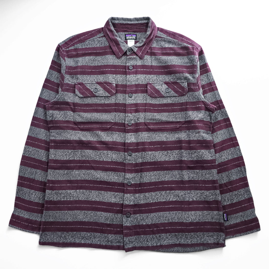 Patagonia Organic Cotton Striped Work Shirt 53947 FA14 Burgundy Gray Long Sleeve Men’s L