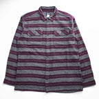 Patagonia オーガニックコットン 長袖 ワークシャツ ボーダーシャツ L グレー 胸ポケット 53947