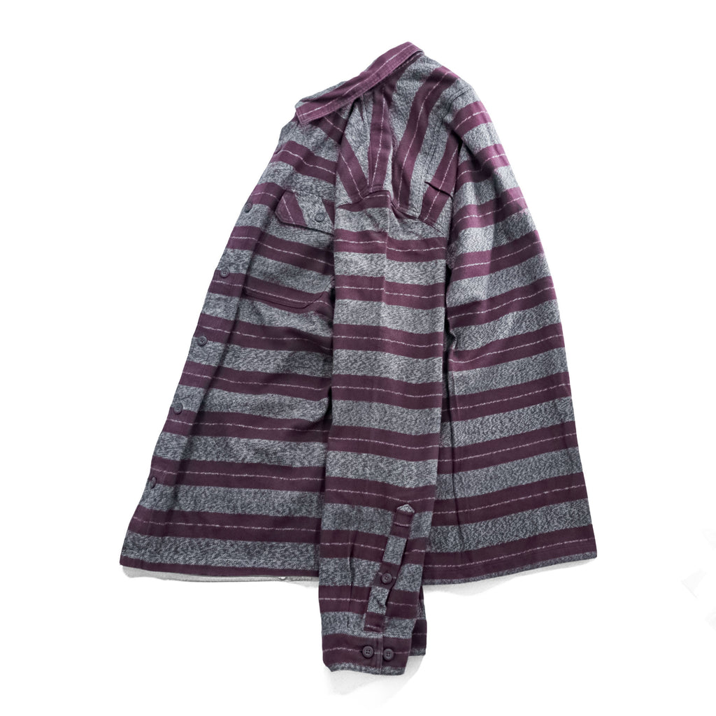 Patagonia オーガニックコットン 長袖 ワークシャツ ボーダーシャツ L グレー 胸ポケット 53947